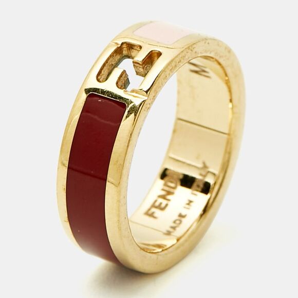 Fendi Fendista Enamel Gold Tone Ring Size 54 - Picture 1 of 5